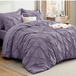 Bedsure Full Size Black Comforter Set 7-Pc Bed in a Bag Pinch Pleat New Sealed